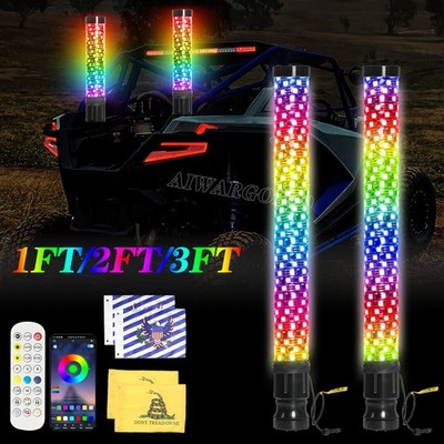 2x 1~3FT Thick LED Whip Spiral Chasing RGB Fat Whip Light For Can Am Polaris RZR