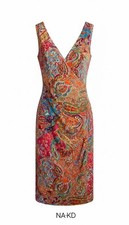 Lauren Ralph Lauren Dress M Paisley Faux Wrap Ruched Sleeveless V-Neck Stretch