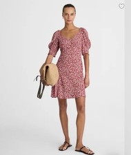 Madewell Puff Sleeve Mini Dress Eloise Floral Red Smocked V Neck Size 8