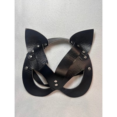 Half Face Cat Cosplay Mask PU Leather Eye Mask for Adult Halloween Party