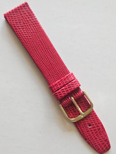 18mm - Red Lizard Pattern / Smooth Leather Watch Band - Gold Buckle