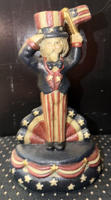 Vintage Cast Iron Uncle Sam Doorstop Patriotic Americana Folk Art Flag