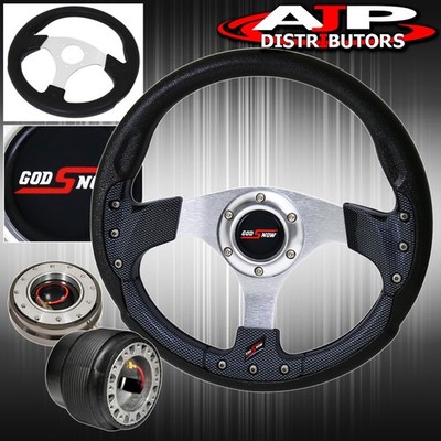 For 89-05 Eclipse Carbon Inner Trim Steering Wheel + Gunmetal Slim Quick Release
