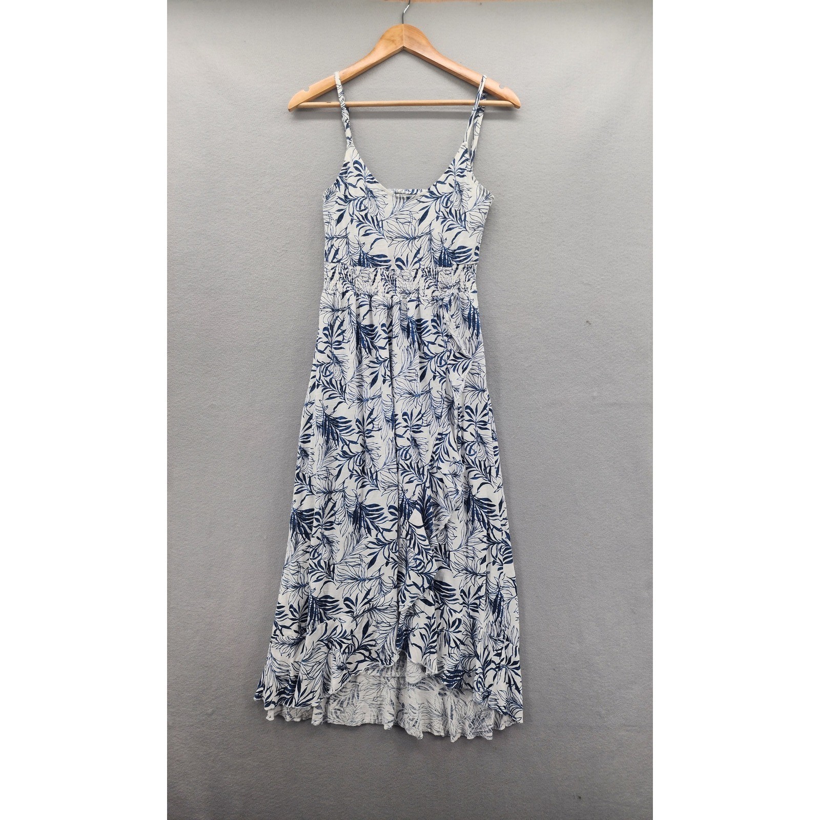 Carve Designs Blue White Tropical Palm High Low Maxi Dress Organic Cotton Small