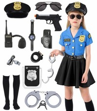 9 Pcs Halloween Police Officer Costume Kids Girls Cop Policeman Cosplay Unifo...
