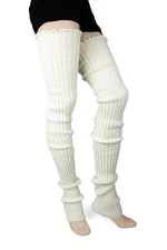 Women's Cable-Knit Leg Warmers Ivory Super Long