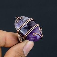 Sage Amethyst Gemstone Copper Wire Wrap Jewelry Ring Size 6.5 Gift for Her e693