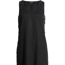 Madewell Black Linen Cotton V-Neck Side Button Shift Dress XS Womens