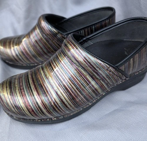 Dansko Womens Sz 41 (US 10.5-11) Pro XP Clog Grey Striped Patent Leather Comfort - Image 2 of 4