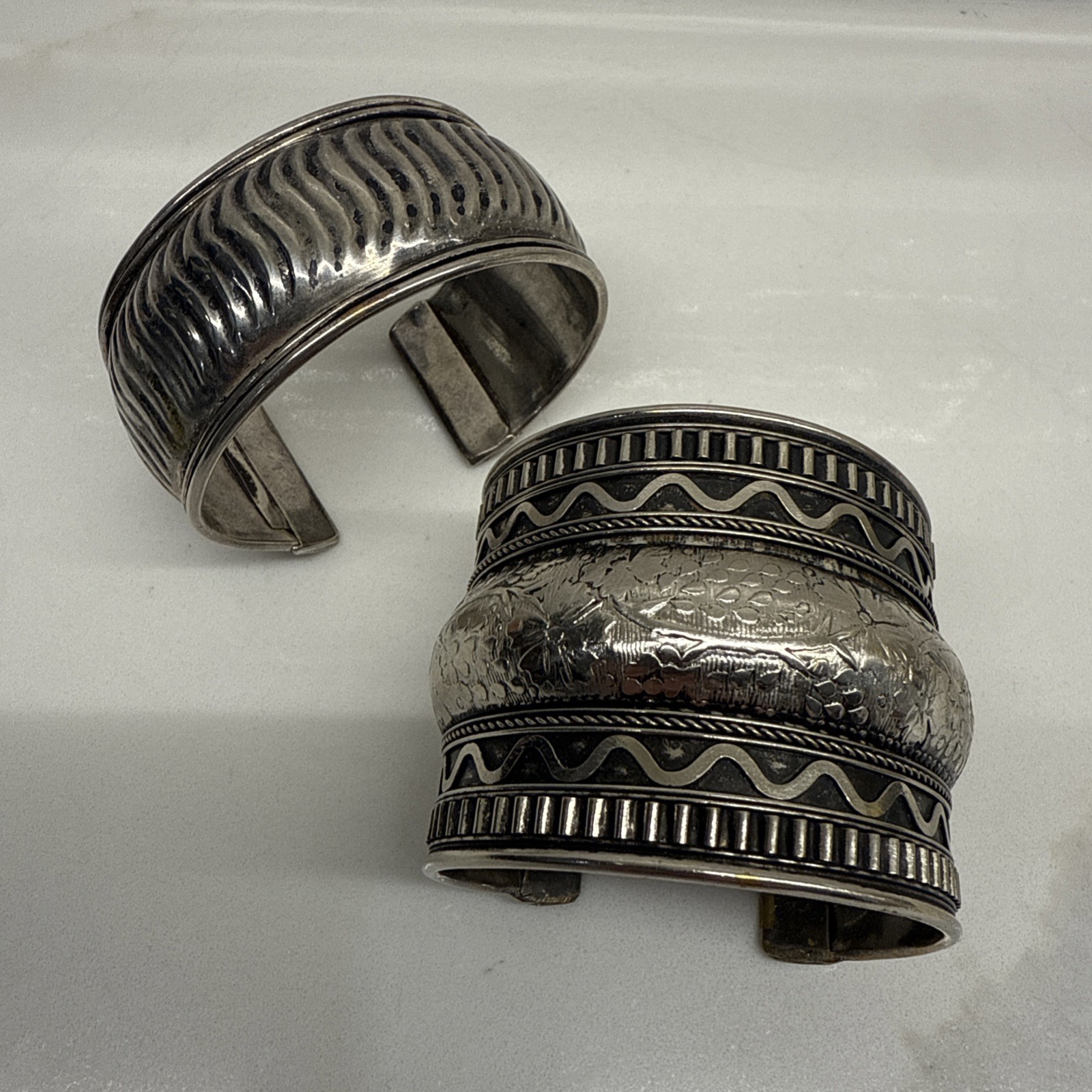 (2) Statement Boho Cuff Bracelets Bangles Silver … - image 1