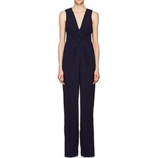  Halston Heritage Deep V Twist Front Wide Leg Jumpsuit Navy Blue Elegant Sz 4 
