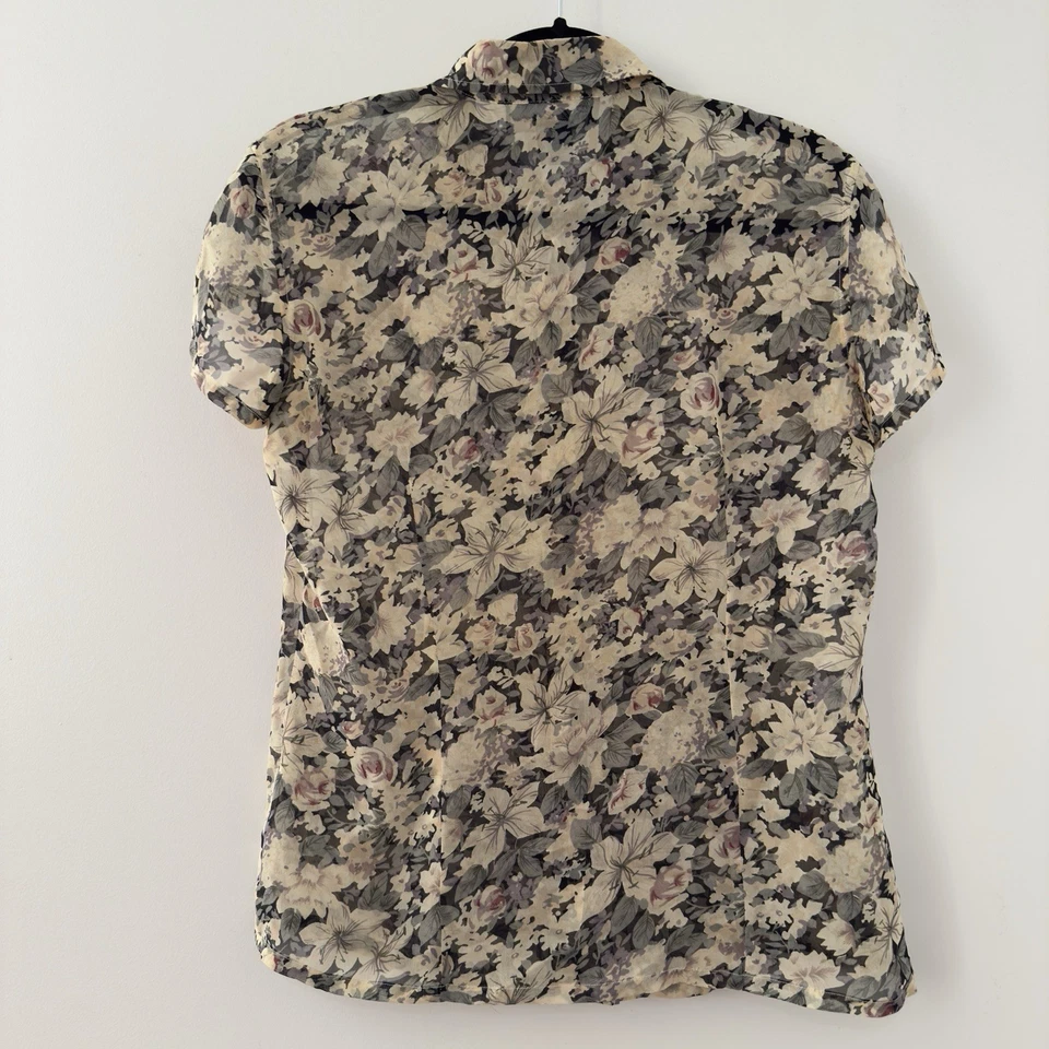 Винтажный R.J. коллекции 90-х 100% шелк цветочный рубашка блузка верхний размер средний M - Изображение 4 из 4