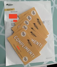 ROMANO'S MACARONI GRILL RESTAURANT $50 COMPLIMENTARY VOUCHER GIFT CARD & LETTER