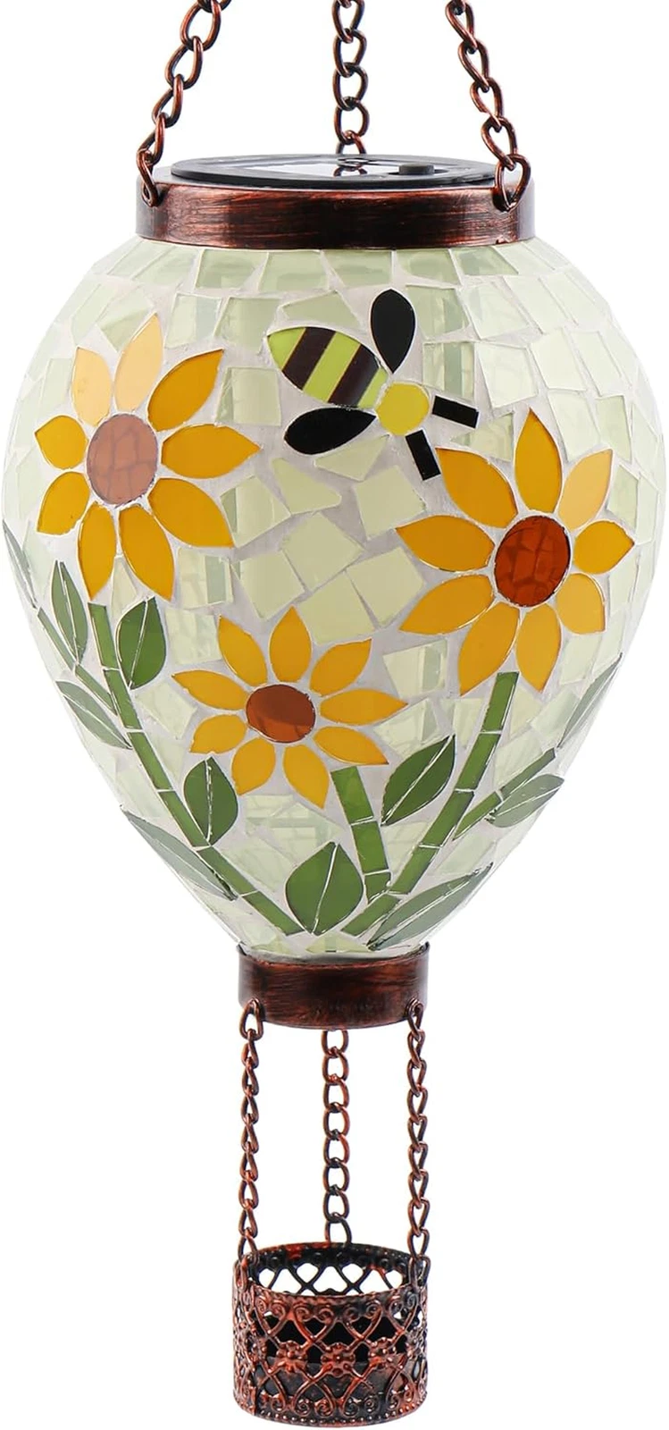 Mosaic Hot Air Balloon Glass Solar Lantern Flickering Garden Hanging Light