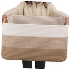 Large Blanket Basket For Living Room, 22  x17  x12  Gradient Light Yellow