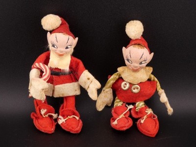 Vintage Christmas Holiday House Jump Jump Elf Lot of Two Pixies 1940s