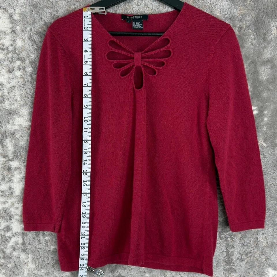 Etcetera Womens Size L Keyhole Cotton Blend Top Red 3/4 Sleeve Casual Pullover - Image 2 of 4