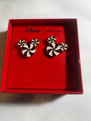 New Baublebar x Disney Mickey Mouse Ears Christmas Holiday Earrings Candy Cane
