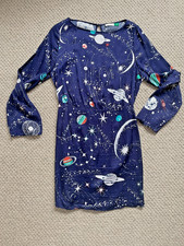 RIXO Gorgeous Dress Celestial Star Space Print Mini Blue Long Sleeve Size S