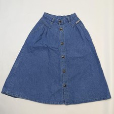 Vintage Cherokee Skirt Womens 4 Petite Blue Denim Button Front A-Line USA 90s