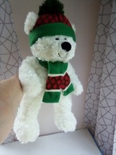 Christmas 20" White Santa Teddy Bear Plush - with Attached Tasseled Hat  Scarf