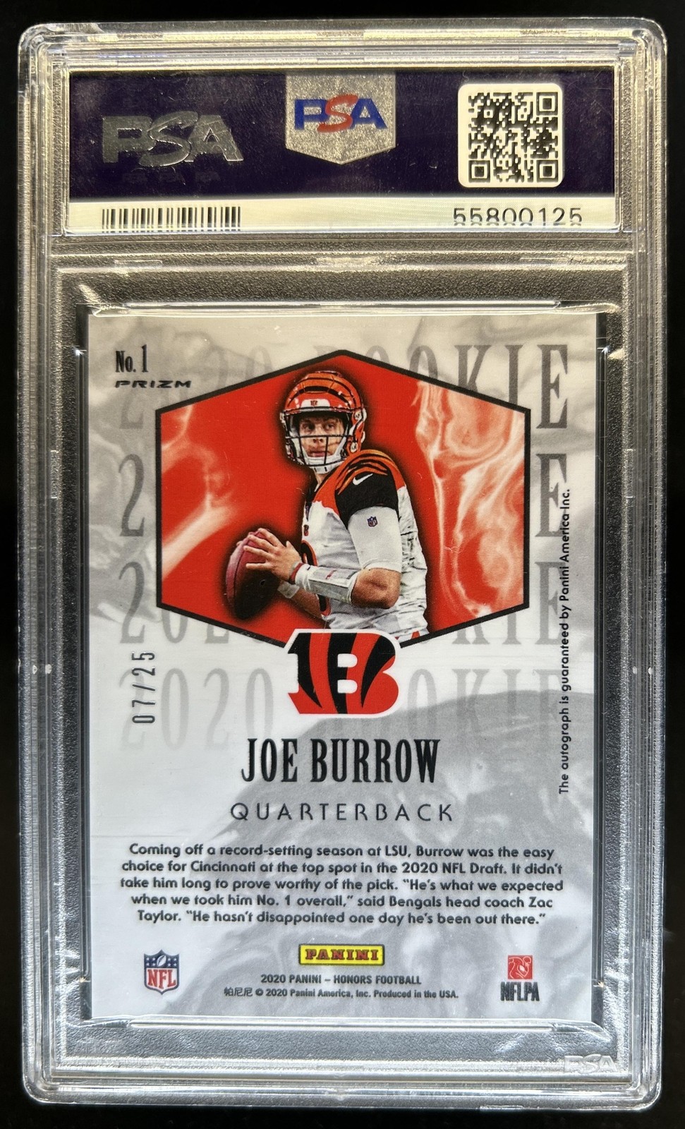 2020 Panini Honors Joe Burrow 2004 Rookies Signatures Orange RC Auto #/25 PSA 10 view 2