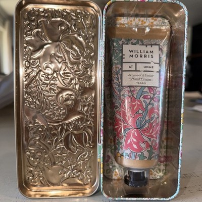 WILLIAM MORRIS BERGAMOT &VETIVER HAND CREAM IN COLLECTIBLE hinged   TIN 3.38FLOZ
