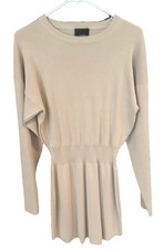 Lumiere Sweater Dress Tan Gathered Waist Size Small, Above The Knee