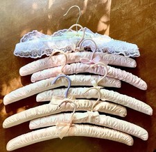 Set of 8 Vintage Satin Padded Hangers - Lingerie Delicates, Pink Pastels, Lace
