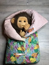 Vintage 1990s Little Monkey Lost Puppet in Jungle Blanket 11" Flocked Face Plush