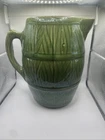 1926 8 Inch Nelson McCoy Pottery Banded Barrel Green Tankard Stoneware Pitcher