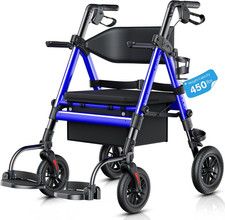 Heavy-Duty 2-in-1 Walkers for Seniors, 450 lb Rollator Wheelchair Combo, Blue