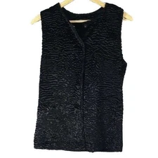 Adrianna Papell Vest Black Size Small Textured Snap Close Knit Back Faux Fur