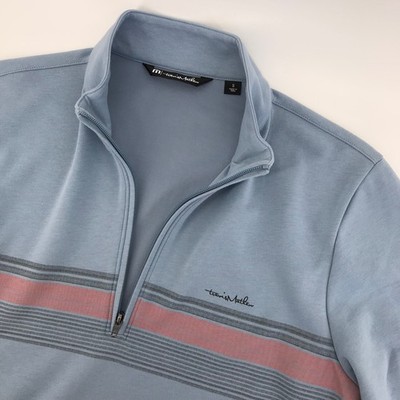 Travis Mathew 1/4 Zip Long Sleeve Mens Blue With Pocket Sz Small