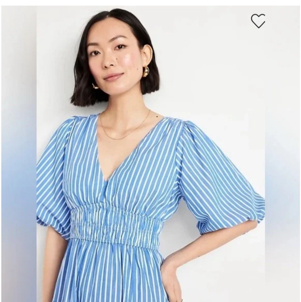 Vestido de mujer Old azul marino manga hinchada a rayas blancas L Foto 2 de 4