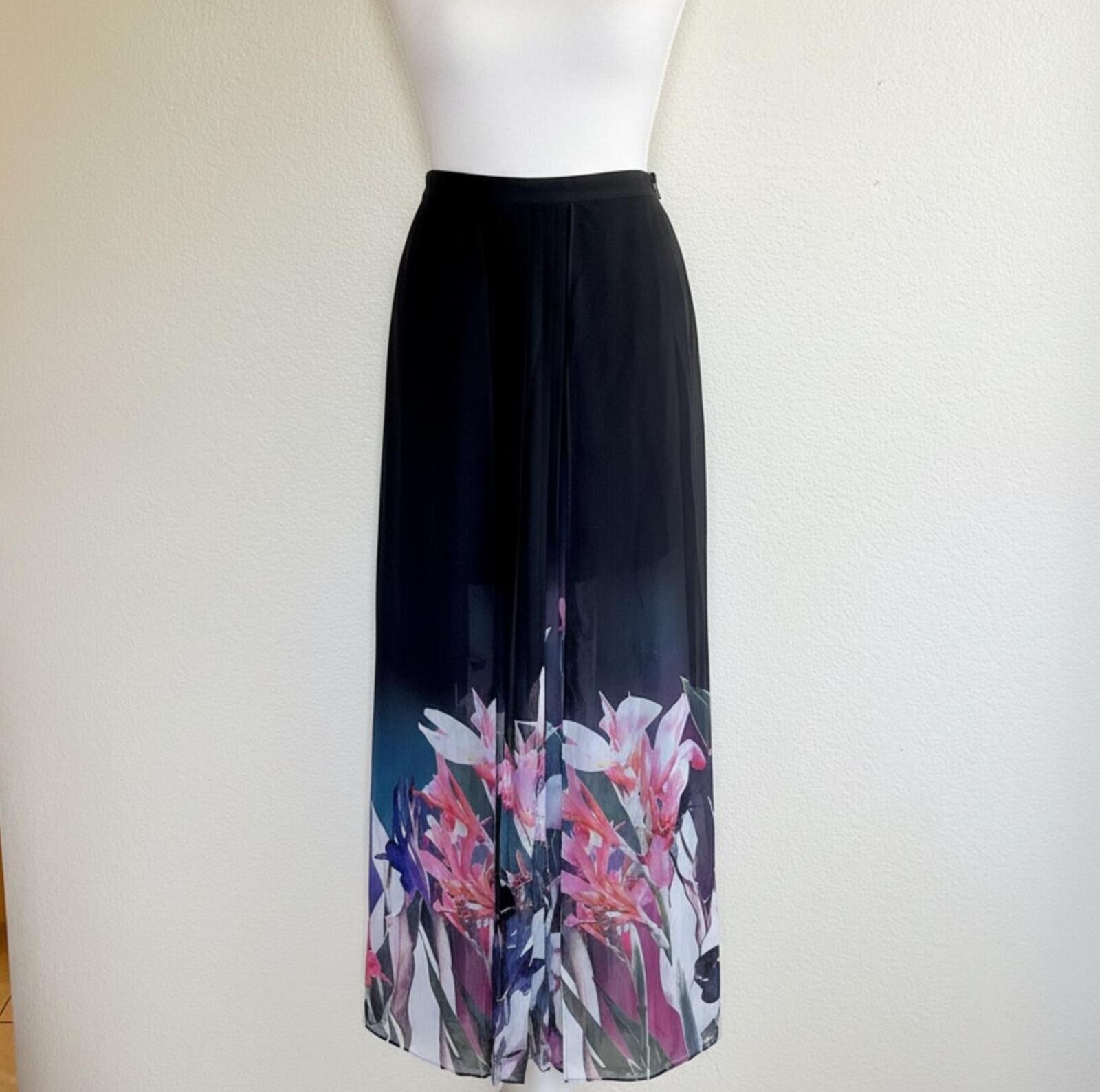 bebe Black Floral Ombre Maxi Skirt