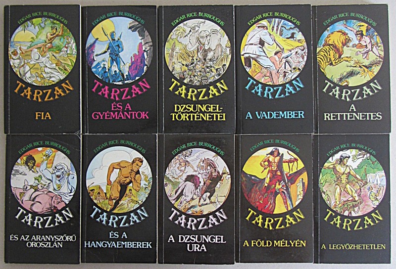LOT OF 10 TARZAN ILLUSTRATED PAPERBAKS~EDGAR RICE BURROUGHS~HUNGARY~1988-90~VG