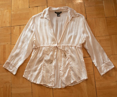 roberto cavalli beige vintage 100% silk collard drawstring blouse 