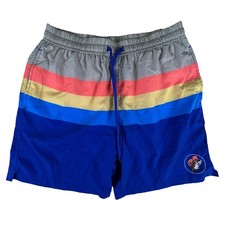 Buc-ee's Swim Shorts Mens Large Multicolor Retro Stripe Board Trunks Logo Print