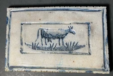 Vintage Rowe Pottery Works 1990 Salt Glazed Stoneware Cow Tile Wall Hanging USA