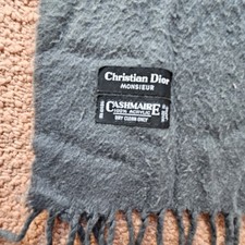 Vtg Christian Dior Cashmaire Scarf Unisex Fringe Made In Japan Gray  2a