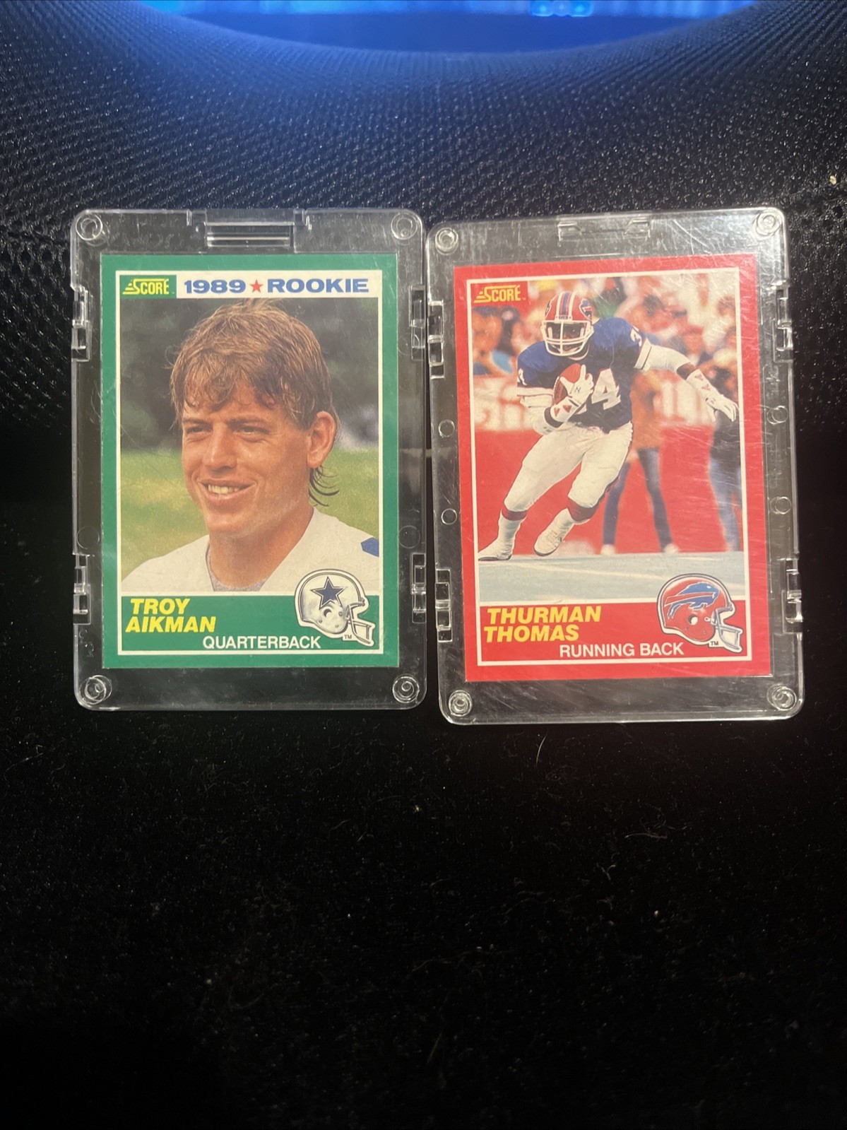 Troy Aikman 1989 Score Rookie Card 270 and Thurman Thomas Card 211