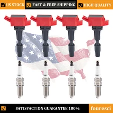 4 Pack Ignition Coil and Spark Plug For Kia Optima Hyundai Sorento Sportage 2.4L