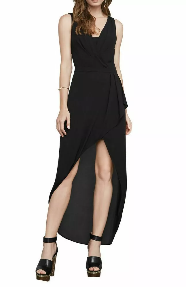 New BCBG MaxAzria Tobyn Asymmetrical Draped Dress Black XXS Small 198