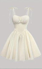 Chic Pleated Chest Tie Strap Dress - Sleeveless Polyester, A-Line Skirt, Perfect