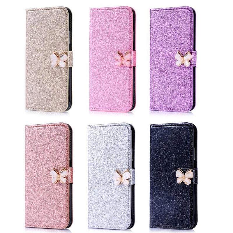 For iPhone 16e/15/14/13/12/11 XR XS SE 8 Glitter Wallet Case Women's Flip Cover - Image 2 of 4