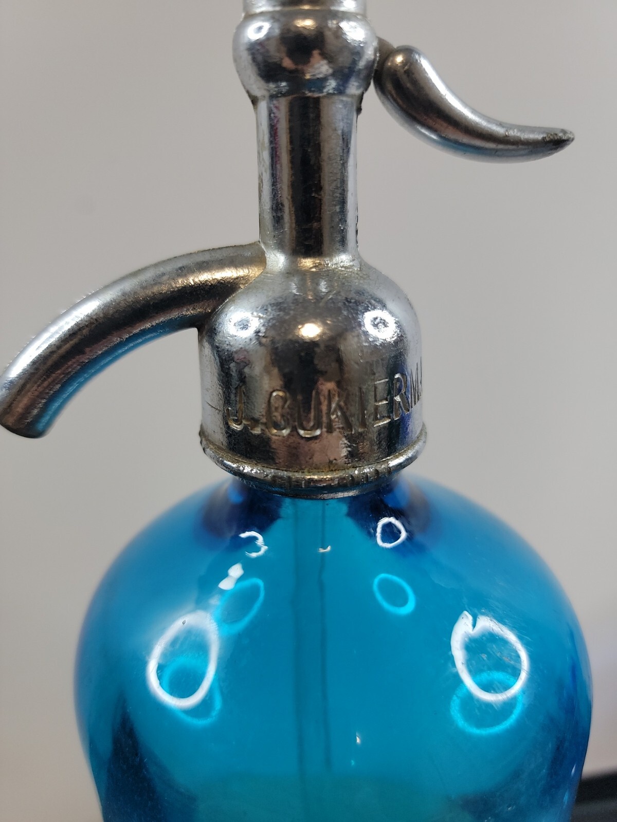 Vintage J. Cukierman Phila. Blue Seltzer Glass Bottle Czechoslovakia