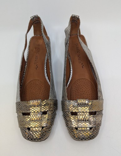 Gentle Souls Sz 9.5 “It’s So Fun” Metallic Gold Snake Print Leather Flats - Picture 1 of 9
