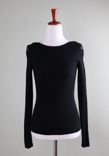 ELIE TAHARI $398 Black Soft Knit Braided Open Sleeve Sweater Top Size XS