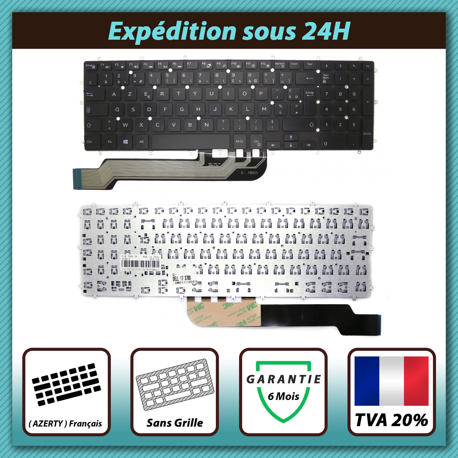 Clavier français AZERTY Dell Inspiron 17 pour réparer les touches bloquées
